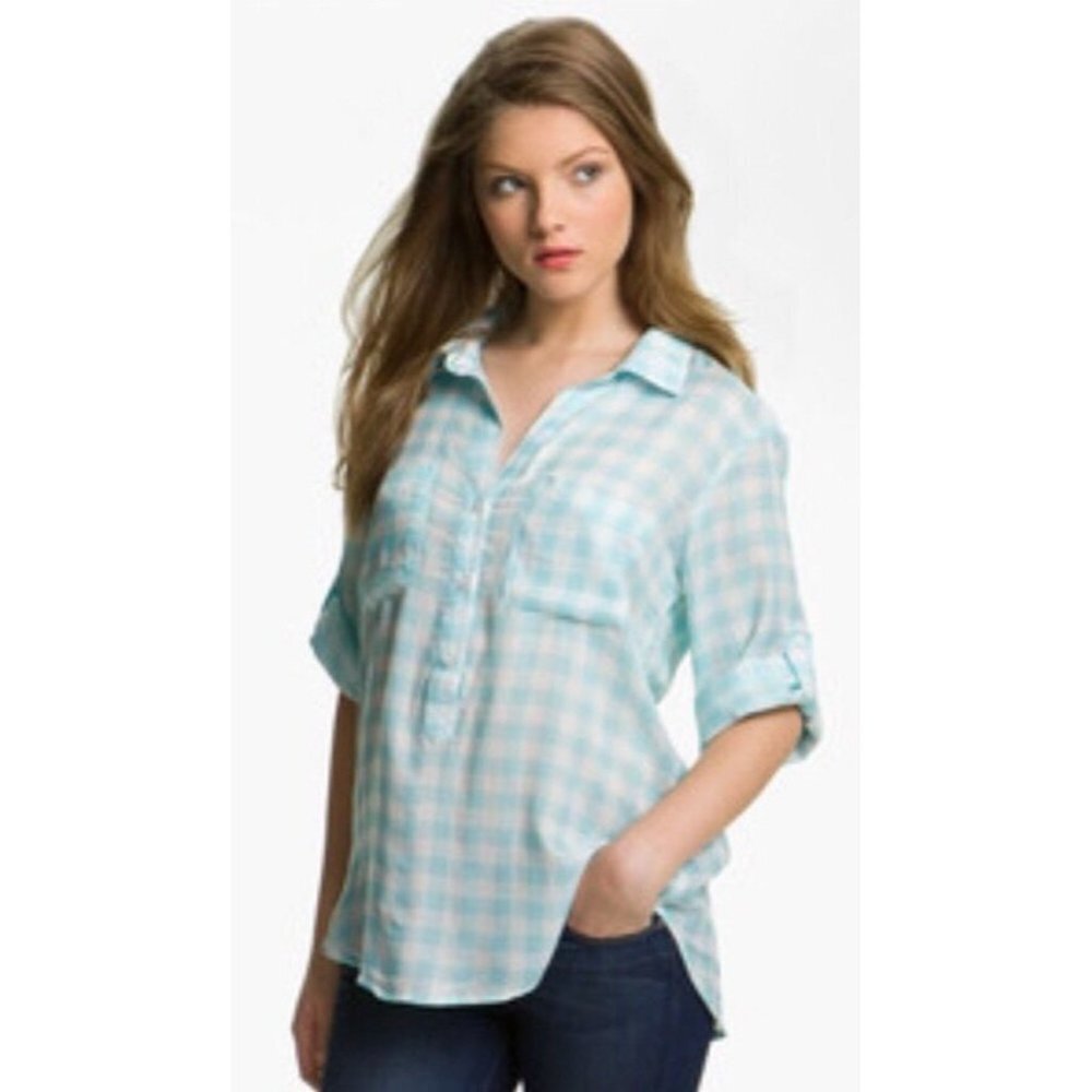 Anthropologie Cloth & Stone Mint Check Tunic Top S